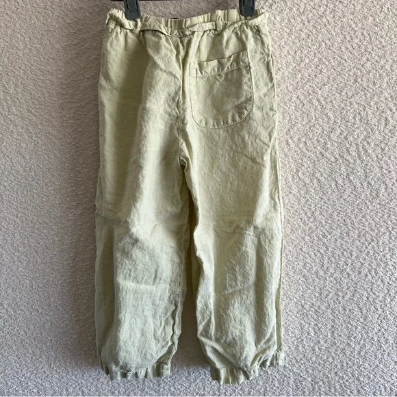 Zara Girls Linen Relaxed Elastic Waist Pleated Kids Pants Yellow Green Size 6 - Picture 3 of 9